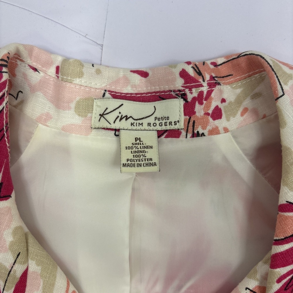 Vtg‎ Kim Rogers Women's Floral Linen Jacket Size Petite Large 3/4  Sleeve - Picture 5 of 11